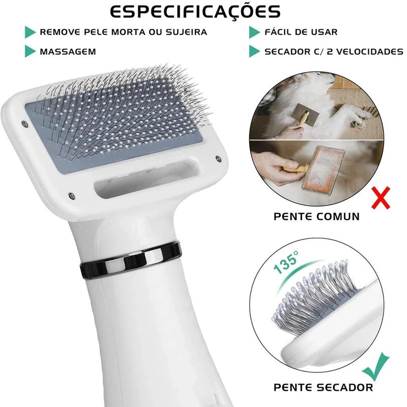 Escova Secadora Pet 2 em 1 – Seca e Remove Pelos