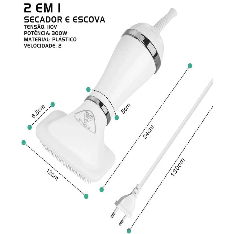Escova Secadora Pet 2 em 1 – Seca e Remove Pelos